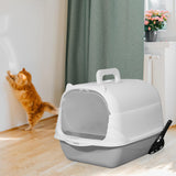 Maxbell Hooded Cat Litter Box Enclosed and Covered Cat Toilet Durable Pet Litter Box Handheld Gray