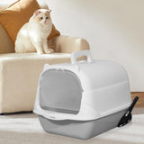 Maxbell Hooded Cat Litter Box Enclosed and Covered Cat Toilet Durable Pet Litter Box Handheld Gray
