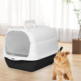 Maxbell Hooded Cat Litter Box Enclosed and Covered Cat Toilet Durable Pet Litter Box Handheld Black