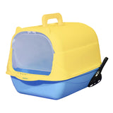 Maxbell Hooded Cat Litter Box Enclosed and Covered Cat Toilet Durable Pet Litter Box Handheld Blue Yellow