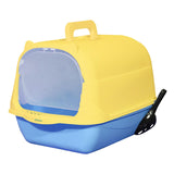 Maxbell Hooded Cat Litter Box Enclosed and Covered Cat Toilet Durable Pet Litter Box Handheld Blue Yellow