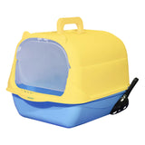 Maxbell Hooded Cat Litter Box Enclosed and Covered Cat Toilet Durable Pet Litter Box Handheld Blue Yellow
