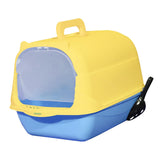 Maxbell Hooded Cat Litter Box Enclosed and Covered Cat Toilet Durable Pet Litter Box Handheld Blue Yellow