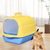 Maxbell Hooded Cat Litter Box Enclosed and Covered Cat Toilet Durable Pet Litter Box Handheld Blue Yellow