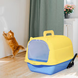 Maxbell Hooded Cat Litter Box Enclosed and Covered Cat Toilet Durable Pet Litter Box Handheld Blue Yellow