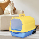 Maxbell Hooded Cat Litter Box Enclosed and Covered Cat Toilet Durable Pet Litter Box Handheld Blue Yellow
