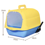Maxbell Hooded Cat Litter Box Enclosed and Covered Cat Toilet Durable Pet Litter Box Handheld Blue Yellow
