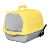 Maxbell Hooded Cat Litter Box Enclosed and Covered Cat Toilet Durable Pet Litter Box Handheld Gray Yellow