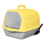 Maxbell Hooded Cat Litter Box Enclosed and Covered Cat Toilet Durable Pet Litter Box Handheld Gray Yellow