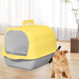 Maxbell Hooded Cat Litter Box Enclosed and Covered Cat Toilet Durable Pet Litter Box Handheld Gray Yellow