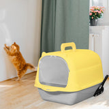 Maxbell Hooded Cat Litter Box Enclosed and Covered Cat Toilet Durable Pet Litter Box Handheld Gray Yellow