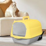 Maxbell Hooded Cat Litter Box Enclosed and Covered Cat Toilet Durable Pet Litter Box Handheld Gray Yellow