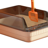 Maxbell Cat Litter Box Litter Tray Open Top Semi Enclosed Durable 18L Large Capacity Beige