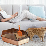 Maxbell Cat Litter Box Litter Tray Open Top Semi Enclosed Durable 18L Large Capacity Beige
