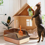 Maxbell Cat Litter Box Litter Tray Open Top Semi Enclosed Durable 18L Large Capacity Beige