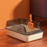 Maxbell Cat Litter Box Litter Tray Open Top Semi Enclosed Durable 18L Large Capacity Beige