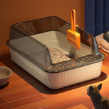 Maxbell Cat Litter Box Litter Tray Open Top Semi Enclosed Durable 18L Large Capacity Beige