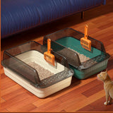 Maxbell Cat Litter Box Litter Tray Open Top Semi Enclosed Durable 18L Large Capacity Dark Green