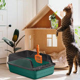 Maxbell Cat Litter Box Litter Tray Open Top Semi Enclosed Durable 18L Large Capacity Dark Green