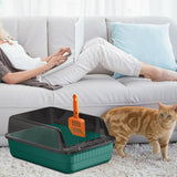 Maxbell Cat Litter Box Litter Tray Open Top Semi Enclosed Durable 18L Large Capacity Dark Green