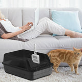 Maxbell Cat Litter Box Litter Tray Open Top Semi Enclosed Durable 18L Large Capacity Grey