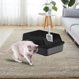 Maxbell Cat Litter Box Litter Tray Open Top Semi Enclosed Durable 18L Large Capacity Grey