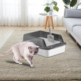 Maxbell Cat Litter Box Litter Tray Open Top Semi Enclosed Durable 18L Large Capacity White