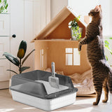 Maxbell Cat Litter Box Litter Tray Open Top Semi Enclosed Durable 18L Large Capacity White