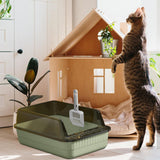 Maxbell Cat Litter Box Litter Tray Open Top Semi Enclosed Durable 18L Large Capacity Lime Green