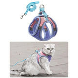 Maxbell Cat Harness and Leash Set Escape Proof Lightweight Soft Padded Kitty Harness L Blue and Pink