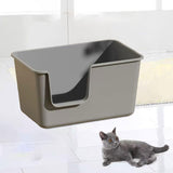 Maxbell Pet Litter Tray Litter Pan Cage Kitty Easy to Clean Open Top Cats Litter Box Gray