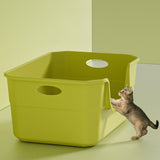 Maxbell Open Litter Box Cats Toilet with Hollow Handles Easy to Clean for Indoor Cats green
