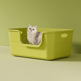 Maxbell Open Litter Box Cats Toilet with Hollow Handles Easy to Clean for Indoor Cats green