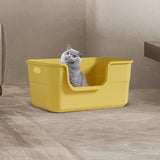 Maxbell Open Litter Box Cats Toilet with Hollow Handles Easy to Clean for Indoor Cats yellow