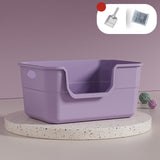 Maxbell Open Litter Box Cats Toilet with Hollow Handles Easy to Clean for Indoor Cats purple