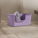 Maxbell Open Litter Box Cats Toilet with Hollow Handles Easy to Clean for Indoor Cats purple