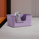 Maxbell Open Litter Box Cats Toilet with Hollow Handles Easy to Clean for Indoor Cats purple
