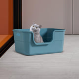 Maxbell Open Litter Box Cats Toilet with Hollow Handles Easy to Clean for Indoor Cats blue