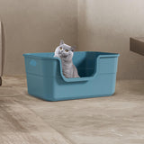 Maxbell Open Litter Box Cats Toilet with Hollow Handles Easy to Clean for Indoor Cats blue