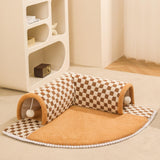 Maxbell Cat Tunnel Bed with Hanging Balls Interactive for Bunny Indoor Small Animals Coffee