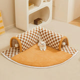 Maxbell Cat Tunnel Bed with Hanging Balls Interactive for Bunny Indoor Small Animals Coffee