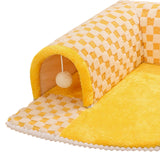 Maxbell Cat Tunnel Bed with Hanging Balls Interactive for Bunny Indoor Small Animals Yellow