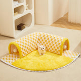Maxbell Cat Tunnel Bed with Hanging Balls Interactive for Bunny Indoor Small Animals Yellow