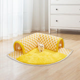 Maxbell Cat Tunnel Bed with Hanging Balls Interactive for Bunny Indoor Small Animals Yellow