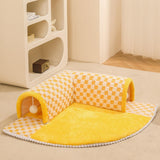 Maxbell Cat Tunnel Bed with Hanging Balls Interactive for Bunny Indoor Small Animals Yellow