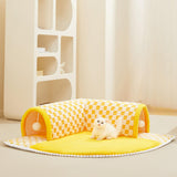 Maxbell Cat Tunnel Bed with Hanging Balls Interactive for Bunny Indoor Small Animals Yellow