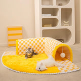 Maxbell Cat Tunnel Bed with Hanging Balls Interactive for Bunny Indoor Small Animals Yellow
