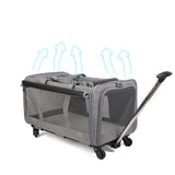 Maxbell Pet Carrier on Wheels with Wheels Rolling Carrier for Kitten Puppy Going Out light grey