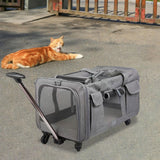 Maxbell Pet Carrier on Wheels with Wheels Rolling Carrier for Kitten Puppy Going Out light grey