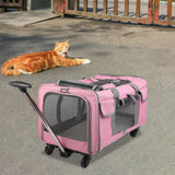 Maxbell Pet Carrier on Wheels with Wheels Rolling Carrier for Kitten Puppy Going Out pink
